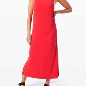 Lululemon Ease Of It All Maxi Lounge Casual Athleisure Dress Bright Coral